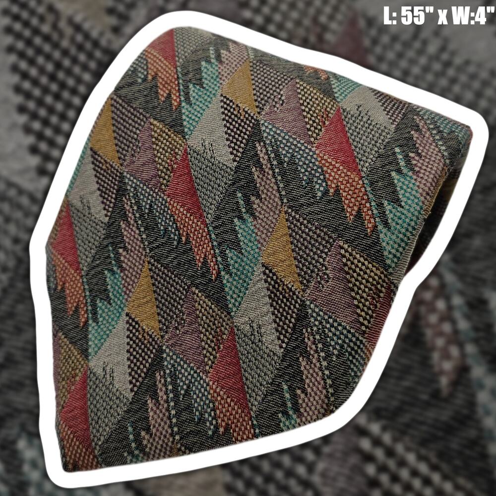 Structure Necktie Multicolor Geometric Abstract Silk Italian Fabric VTG Retro
